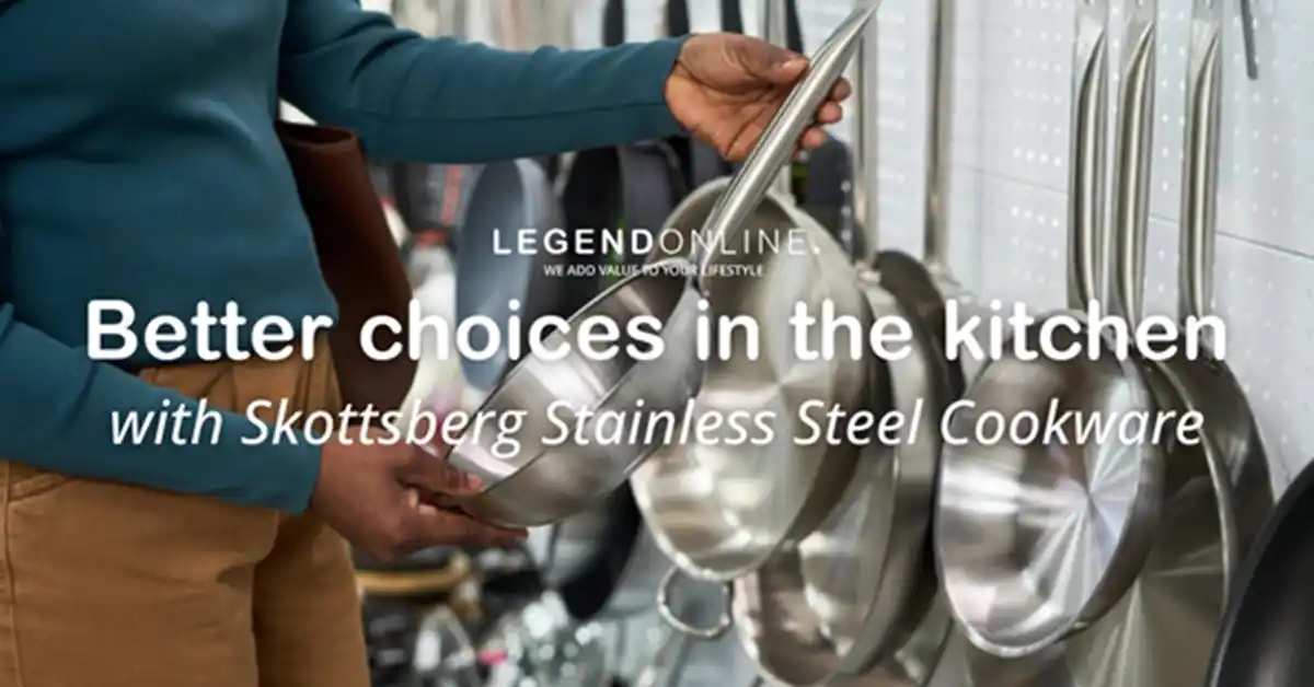 : Person selecting a Skottsberg stainless steel frying pan in a kitchenware store