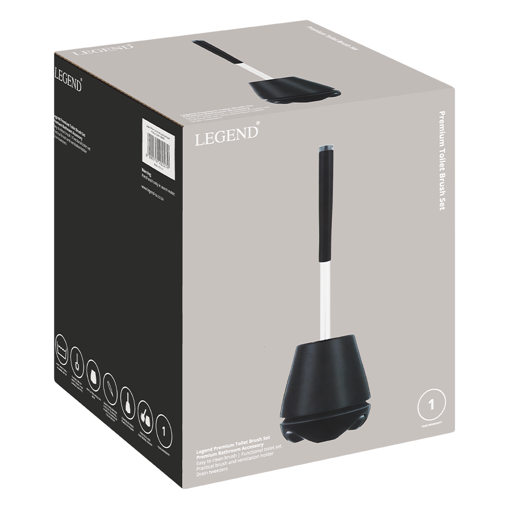 100430 6009710422274 Legend Premium Toilet Brush Set Black Packaging Image