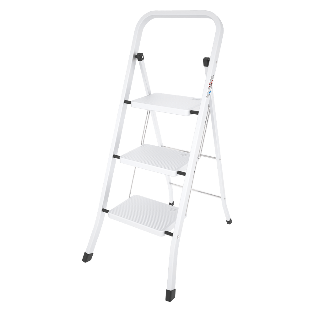 Three-step white folding ladder
