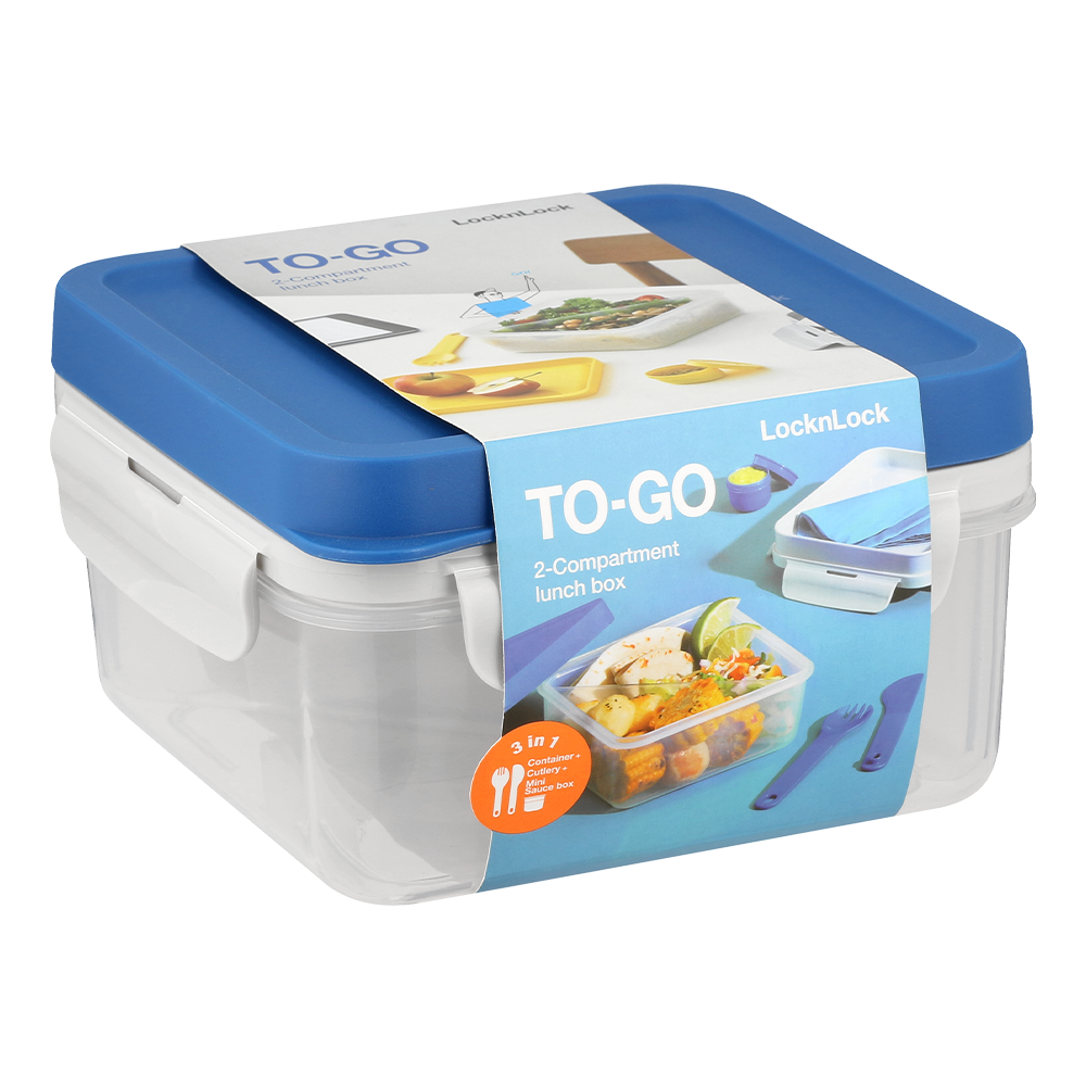 HPL979LB 8803733285315 LnL To Go 2 in 1 Lunch Box 1.2lt Blue Packaging Image